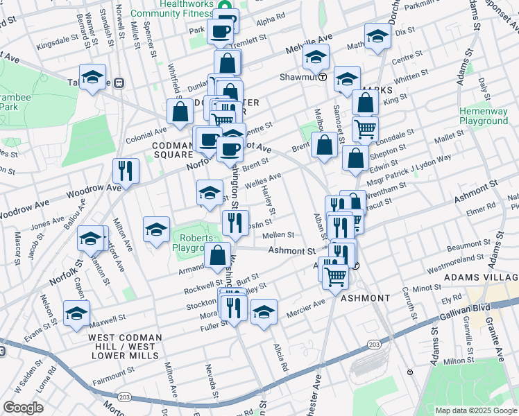 map of restaurants, bars, coffee shops, grocery stores, and more near 29 Walton Street in Boston