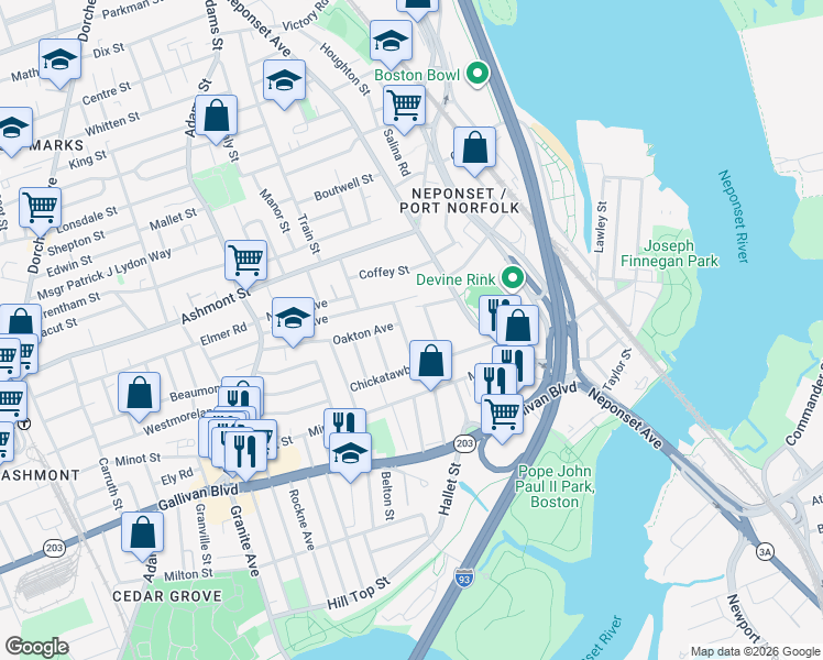 map of restaurants, bars, coffee shops, grocery stores, and more near 12 Plain Street in Boston