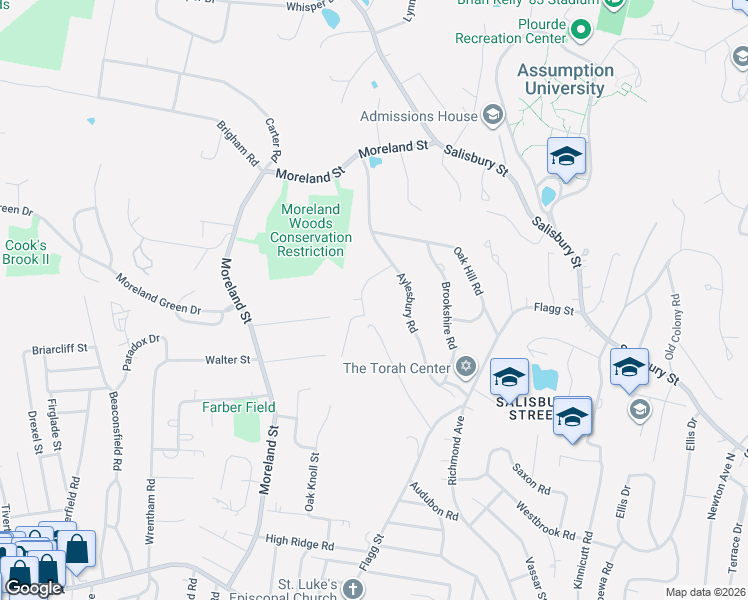map of restaurants, bars, coffee shops, grocery stores, and more near 37 Chiltern Hill Drive in Worcester