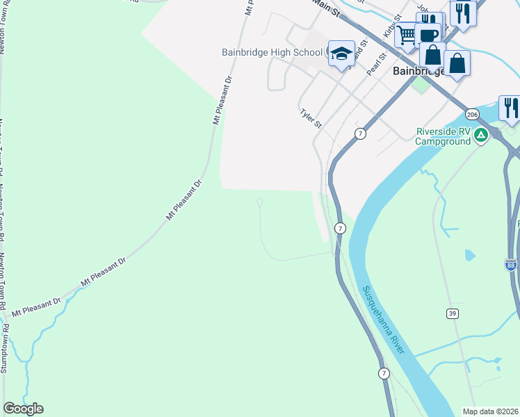 map of restaurants, bars, coffee shops, grocery stores, and more near Cornell Drive in Bainbridge