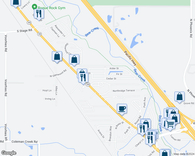 map of restaurants, bars, coffee shops, grocery stores, and more near Birch Street in Medford