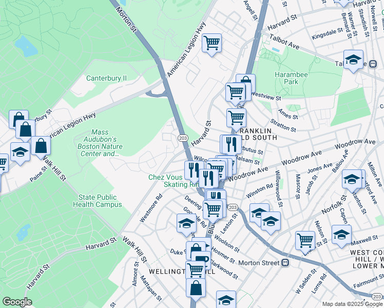 map of restaurants, bars, coffee shops, grocery stores, and more near in Boston