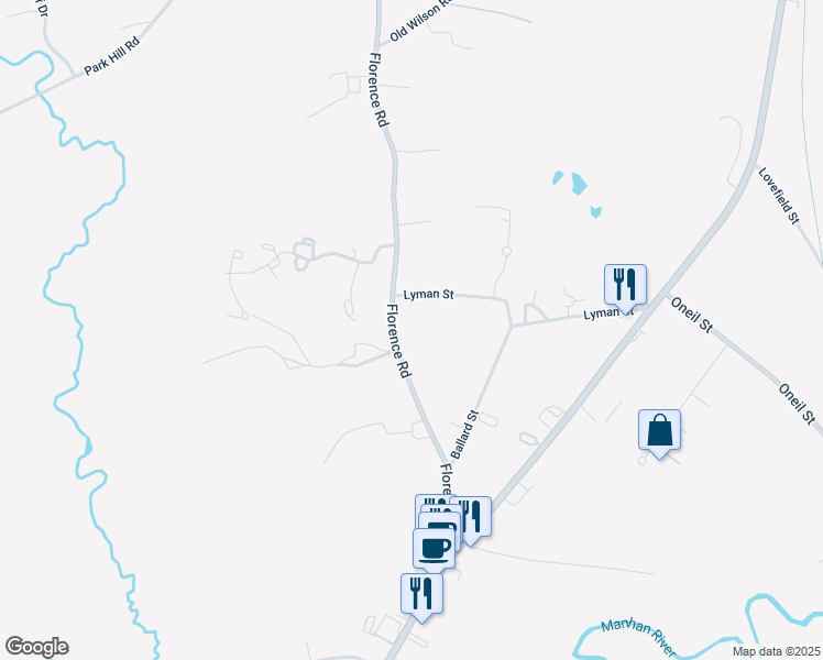 map of restaurants, bars, coffee shops, grocery stores, and more near 59 Florence Rd in Easthampton