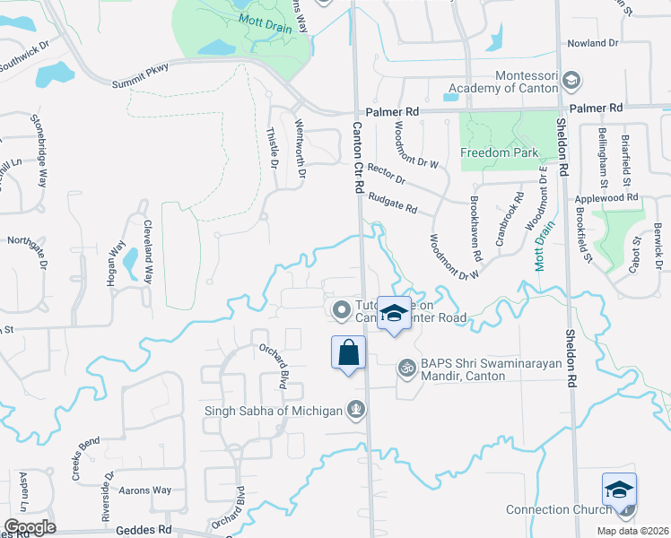 map of restaurants, bars, coffee shops, grocery stores, and more near 3526 South Canton Center Road in Canton
