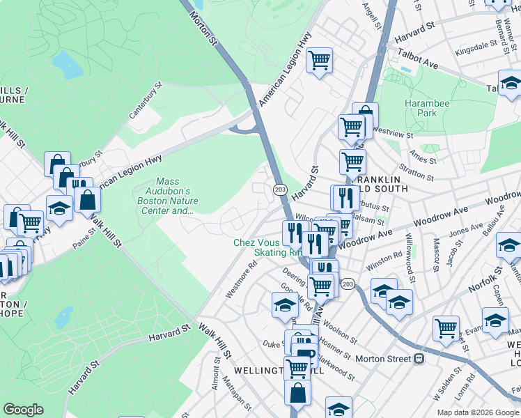 map of restaurants, bars, coffee shops, grocery stores, and more near 19 Blue Jay Circle in Boston