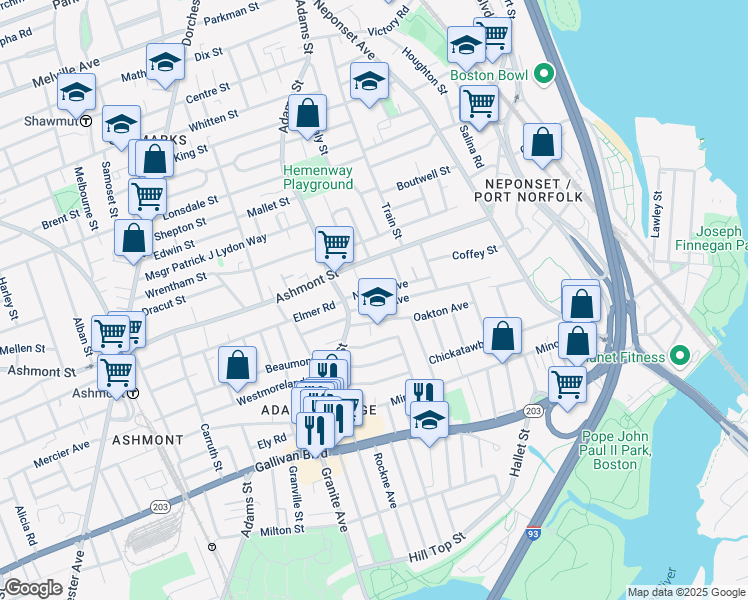 map of restaurants, bars, coffee shops, grocery stores, and more near 24 Pierce Avenue in Boston