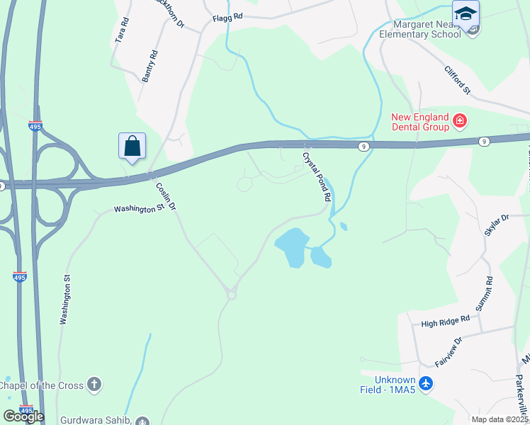 map of restaurants, bars, coffee shops, grocery stores, and more near 9 Crystal Pond Road in Southborough