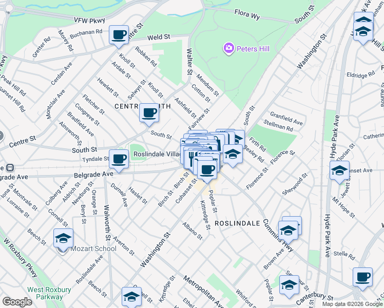 map of restaurants, bars, coffee shops, grocery stores, and more near 1 Belgrade Avenue in Boston