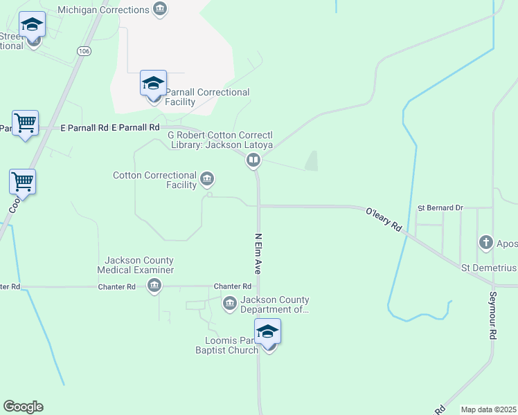 map of restaurants, bars, coffee shops, grocery stores, and more near 3500 North Elm Avenue in Jackson