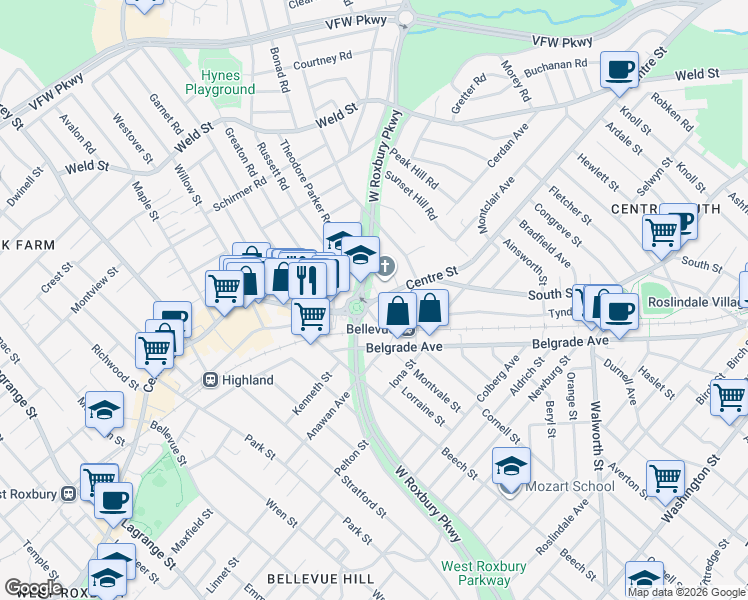 map of restaurants, bars, coffee shops, grocery stores, and more near in Boston