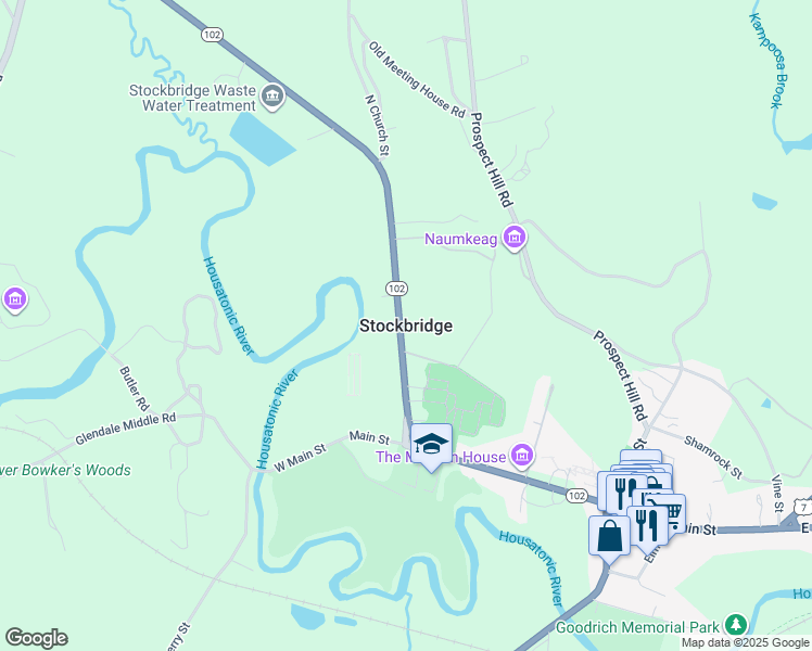 map of restaurants, bars, coffee shops, grocery stores, and more near in Stockbridge