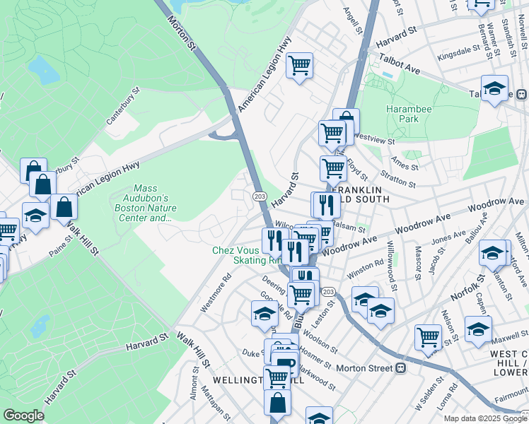 map of restaurants, bars, coffee shops, grocery stores, and more near in Boston