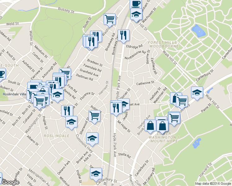 map of restaurants, bars, coffee shops, grocery stores, and more near 7 Larch Place in Boston