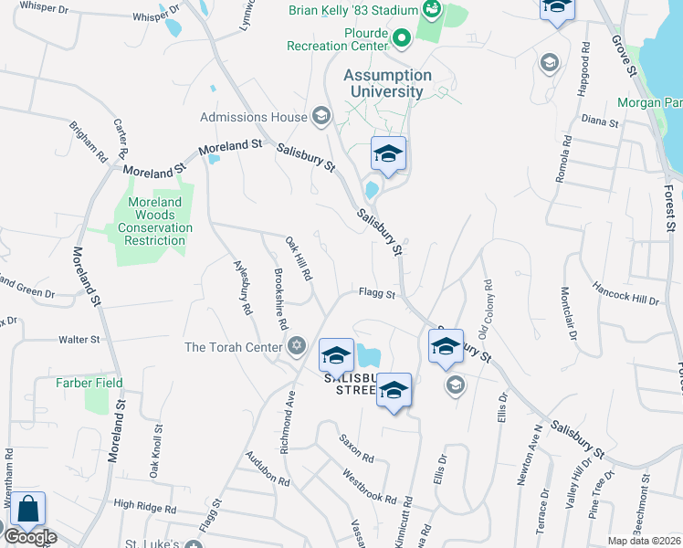 map of restaurants, bars, coffee shops, grocery stores, and more near 7 Meadowbrook Road in Worcester