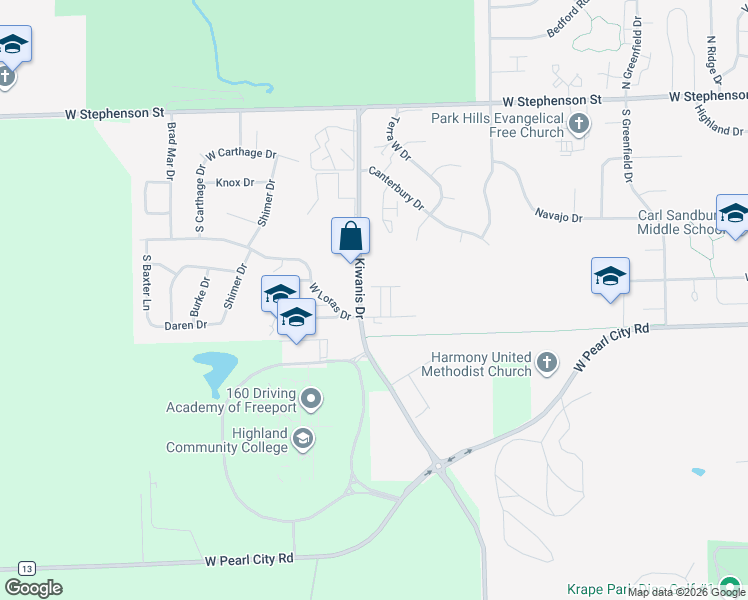 map of restaurants, bars, coffee shops, grocery stores, and more near 3000 West Loras Drive in Freeport