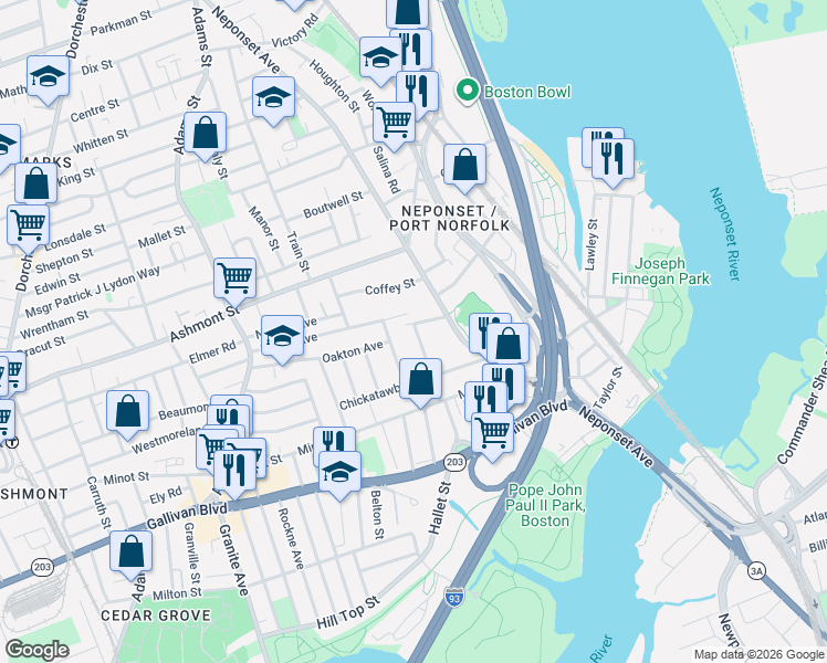 map of restaurants, bars, coffee shops, grocery stores, and more near 6 Blackwell Street in Boston