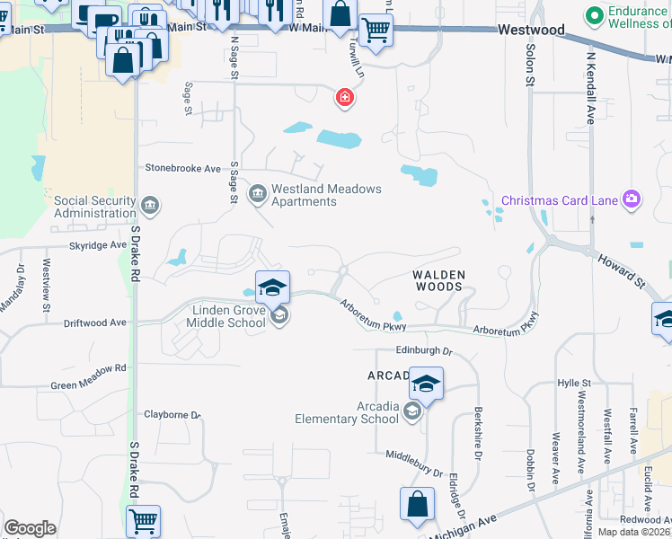 map of restaurants, bars, coffee shops, grocery stores, and more near 4000 Enclave Way in Kalamazoo