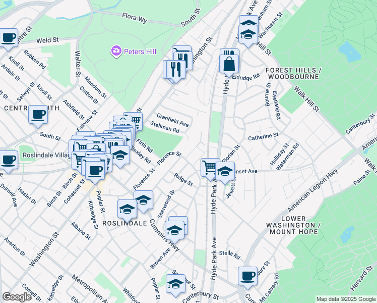 map of restaurants, bars, coffee shops, grocery stores, and more near 14 Harrison Street in Boston