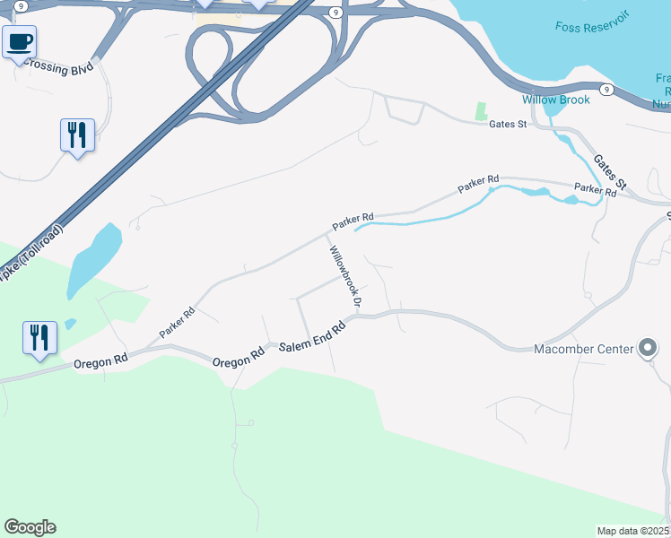 map of restaurants, bars, coffee shops, grocery stores, and more near 19 Willowbrook Drive in Framingham