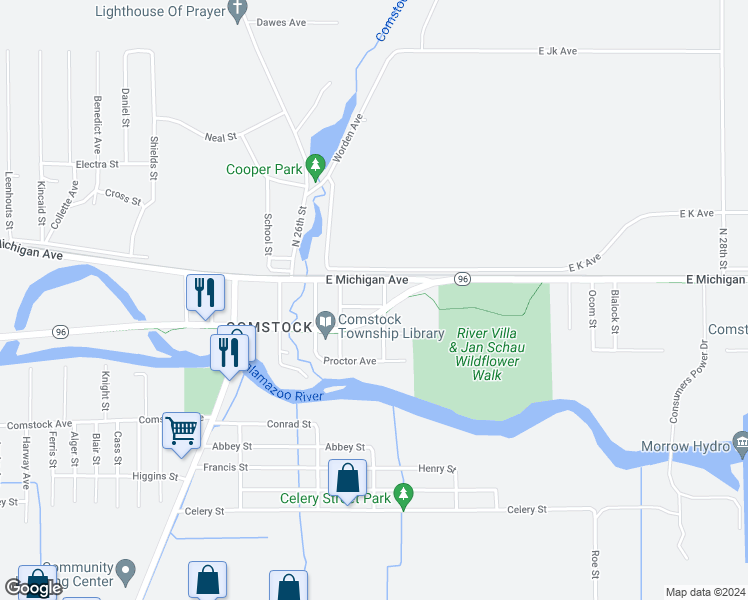 map of restaurants, bars, coffee shops, grocery stores, and more near 6225 Copeland Avenue in Kalamazoo
