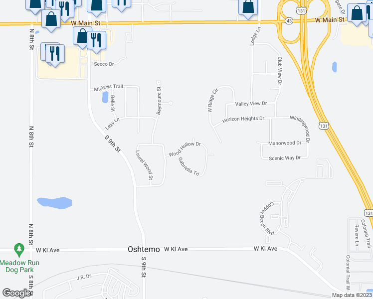 map of restaurants, bars, coffee shops, grocery stores, and more near 6359 Wood Hollow Drive in Kalamazoo