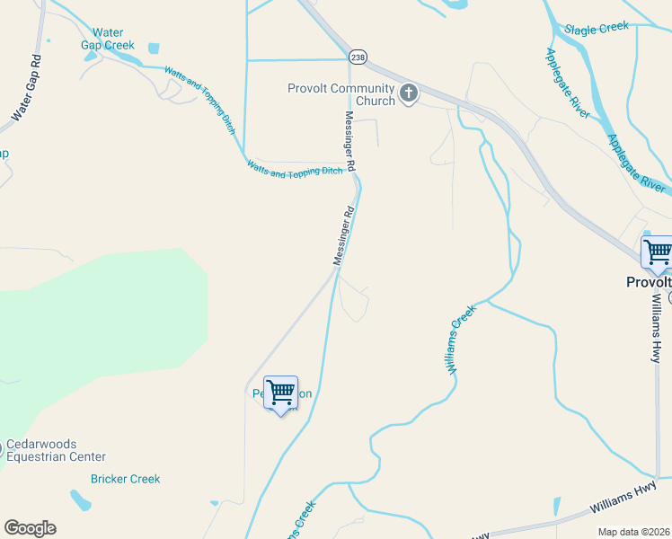 map of restaurants, bars, coffee shops, grocery stores, and more near 695 Messinger Road in Grants Pass