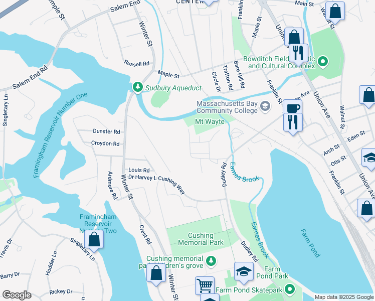 map of restaurants, bars, coffee shops, grocery stores, and more near 366 Mount Wayte Avenue in Framingham