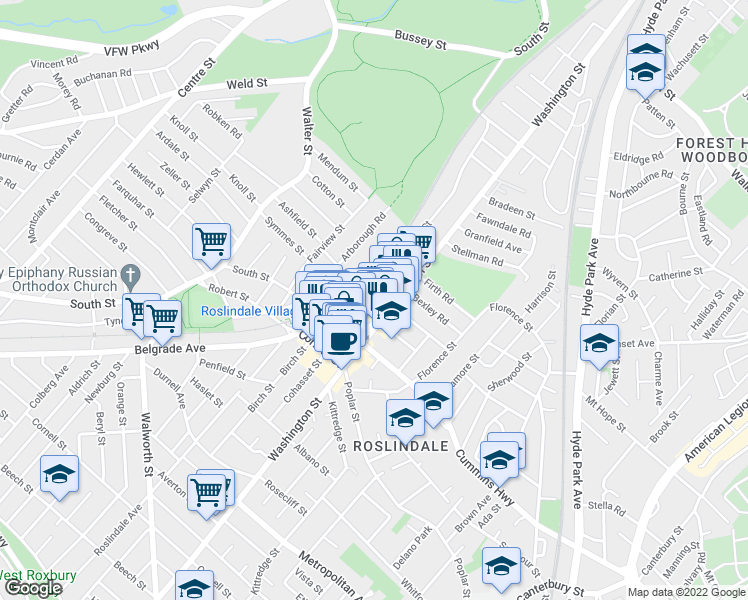map of restaurants, bars, coffee shops, grocery stores, and more near 27 Tafthill Terrace in Boston