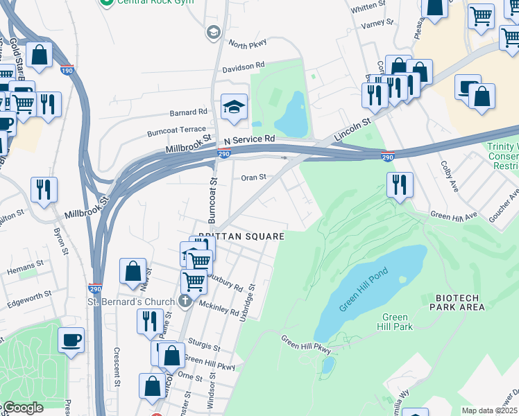 map of restaurants, bars, coffee shops, grocery stores, and more near 321 Massachusetts 70 in Worcester