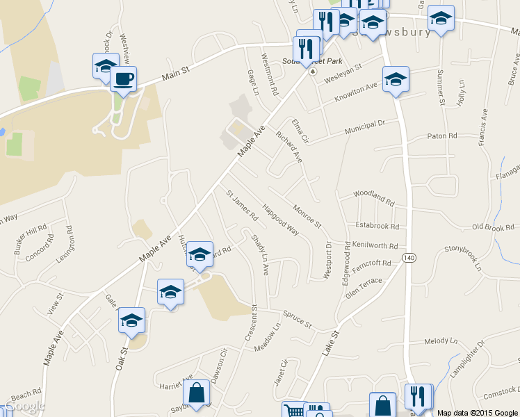 map of restaurants, bars, coffee shops, grocery stores, and more near 26 Hapgood Way in Shrewsbury