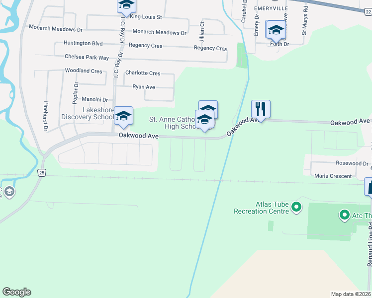 map of restaurants, bars, coffee shops, grocery stores, and more near 505-1200 Oakwood Avenue in Lakeshore