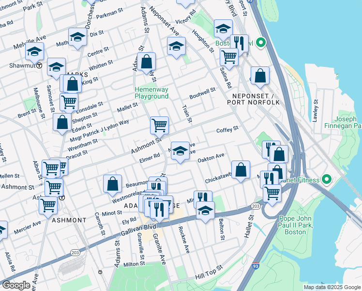map of restaurants, bars, coffee shops, grocery stores, and more near 24 Nahant Avenue in Boston
