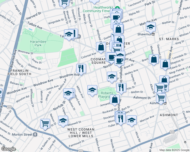 map of restaurants, bars, coffee shops, grocery stores, and more near 9 Claridge Terrace in Boston