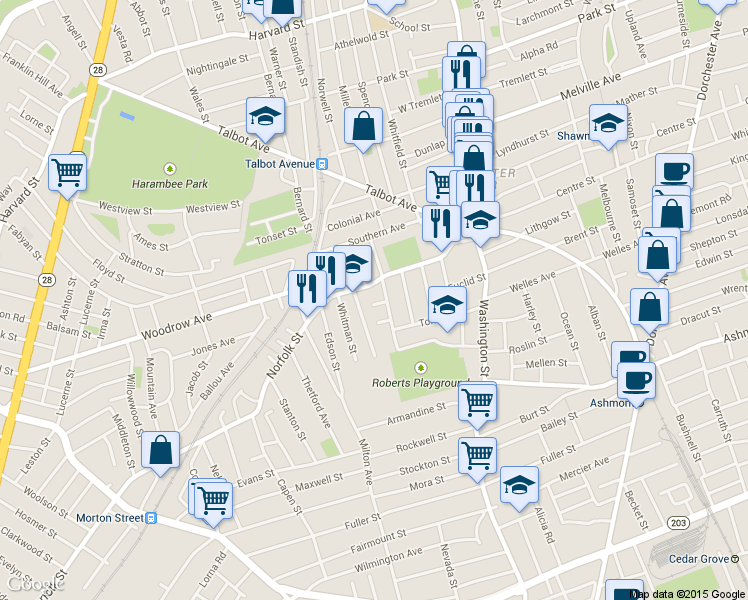 map of restaurants, bars, coffee shops, grocery stores, and more near 9 Claridge Terrace in Boston