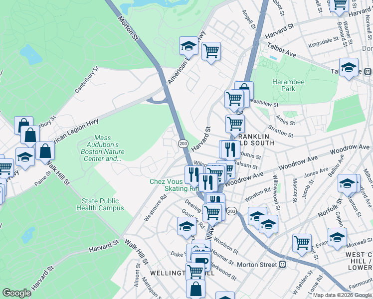 map of restaurants, bars, coffee shops, grocery stores, and more near in Boston