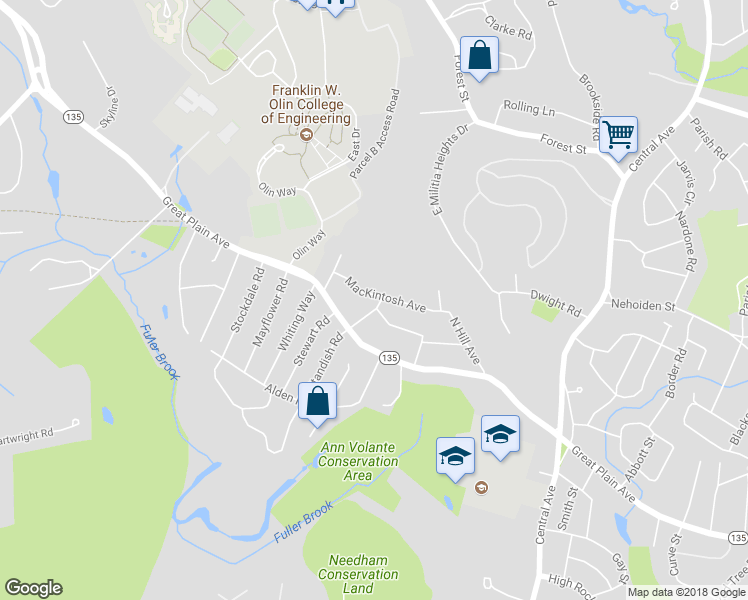 map of restaurants, bars, coffee shops, grocery stores, and more near 36 Mason Road in Needham