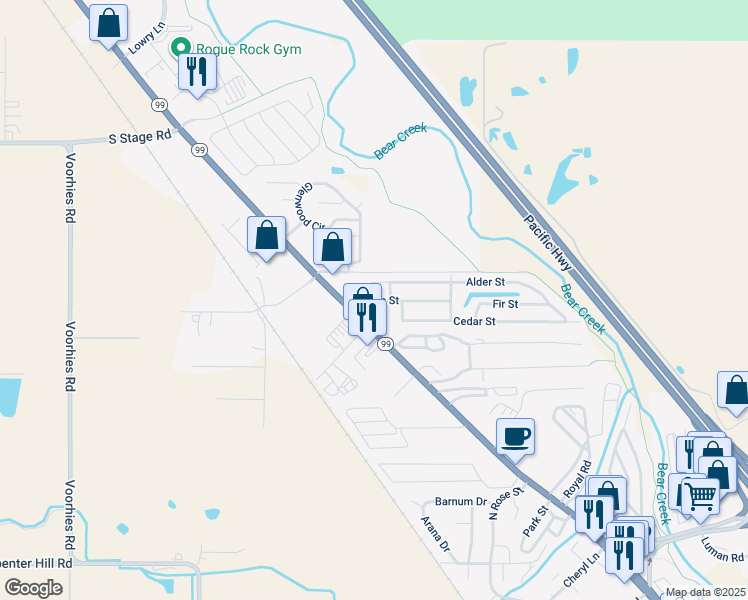 map of restaurants, bars, coffee shops, grocery stores, and more near Birch Street in Medford