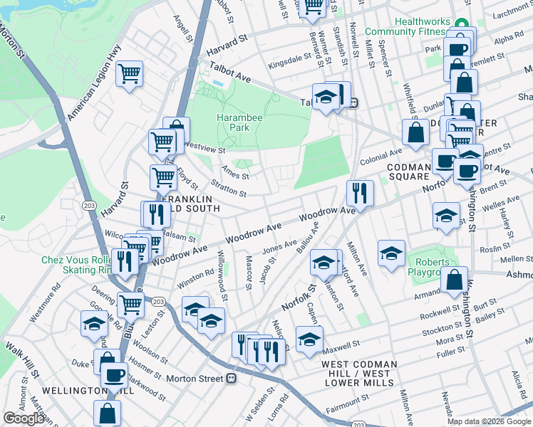 map of restaurants, bars, coffee shops, grocery stores, and more near 10 Lyford Street in Boston