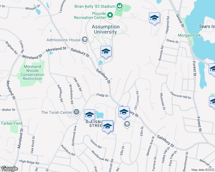 map of restaurants, bars, coffee shops, grocery stores, and more near 477 Salisbury Street in Worcester