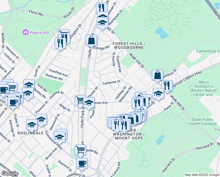 map of restaurants, bars, coffee shops, grocery stores, and more near 27 Meyer Street in Boston