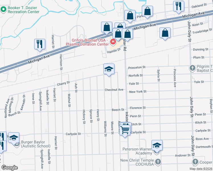 map of restaurants, bars, coffee shops, grocery stores, and more near 3111 Williams Street in Inkster