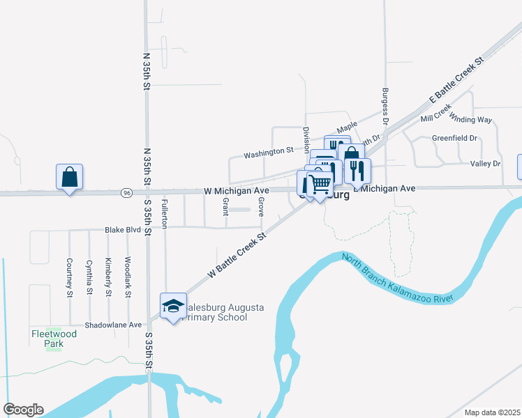 map of restaurants, bars, coffee shops, grocery stores, and more near 30 Grove in Galesburg