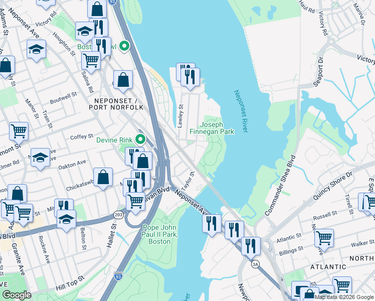 map of restaurants, bars, coffee shops, grocery stores, and more near 97 Walnut Street in Boston