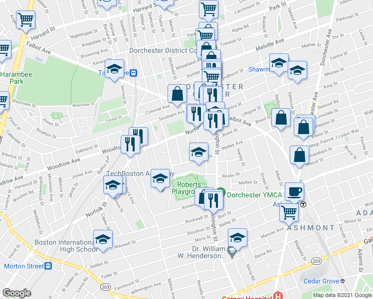 map of restaurants, bars, coffee shops, grocery stores, and more near 26 Chipman Street in Boston