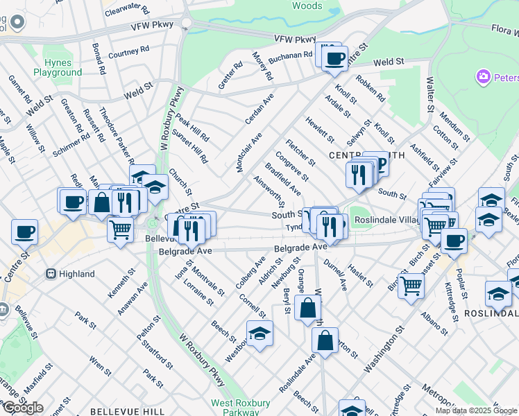 map of restaurants, bars, coffee shops, grocery stores, and more near 1003 South Street in Boston