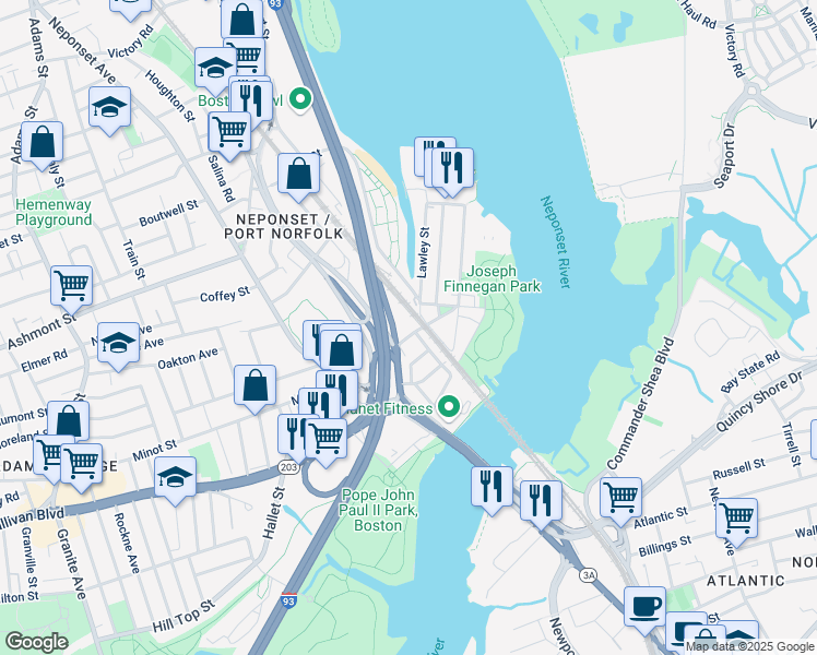 map of restaurants, bars, coffee shops, grocery stores, and more near 50 Redfield Street in Boston