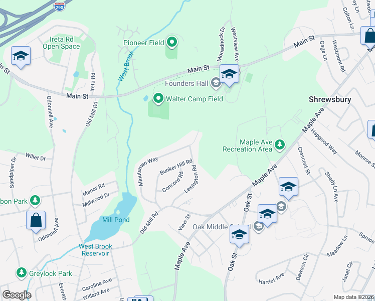 map of restaurants, bars, coffee shops, grocery stores, and more near 31 Lexington Road in Shrewsbury