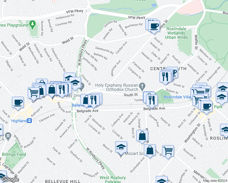 map of restaurants, bars, coffee shops, grocery stores, and more near 1029 South Street in Boston