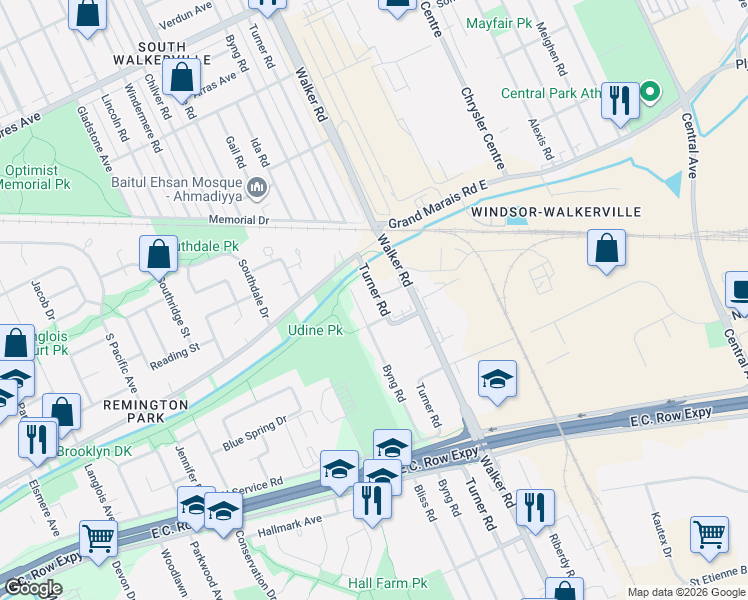 map of restaurants, bars, coffee shops, grocery stores, and more near 2867 Turner Road in Windsor