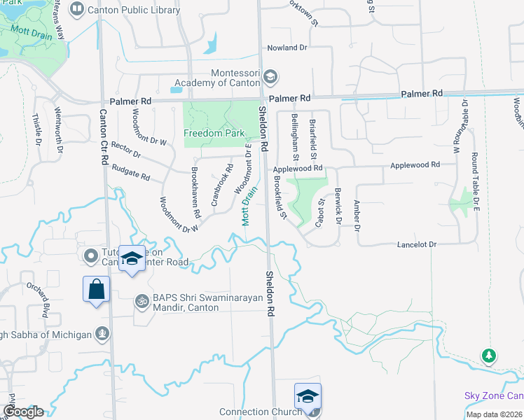 map of restaurants, bars, coffee shops, grocery stores, and more near 44409 James Court in Wayne County